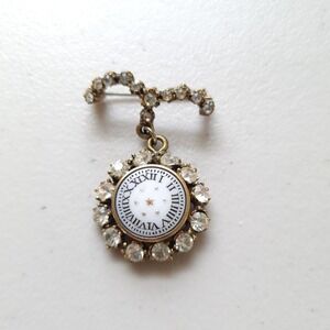 Vintage Art Deco Rhinestone Brooch Pin Watch Face Motif Costume Jewelry 40s 50s